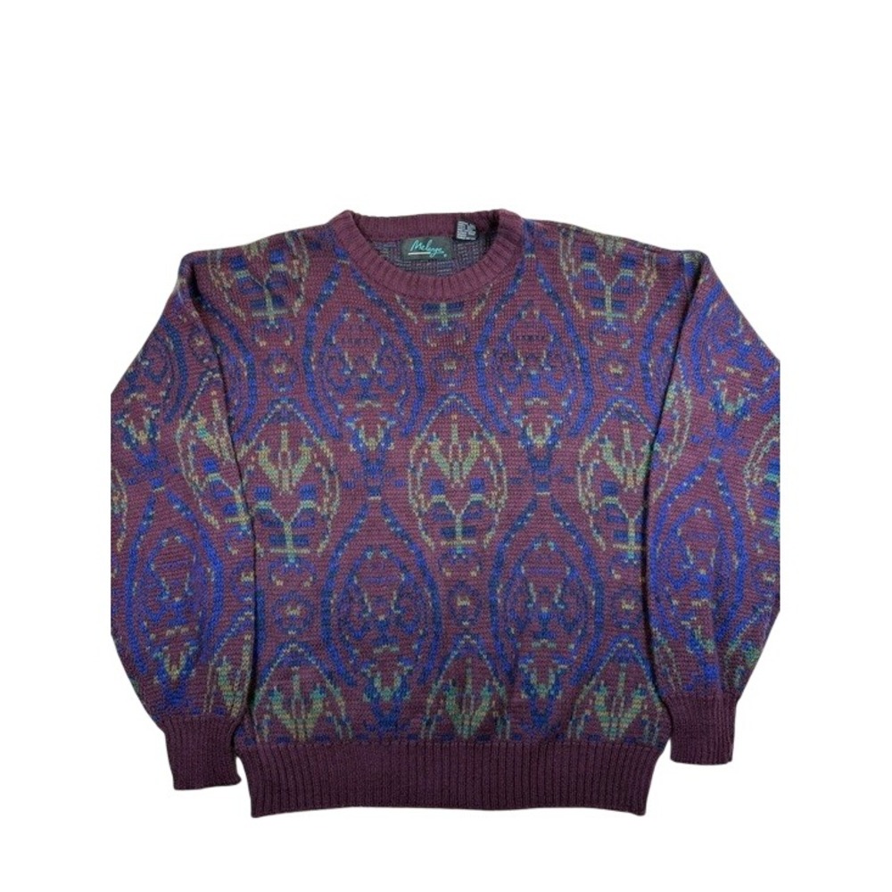 Melange Vintage 90's Men's Purple Geometric Abstract Knit Pullover Grandpa XL